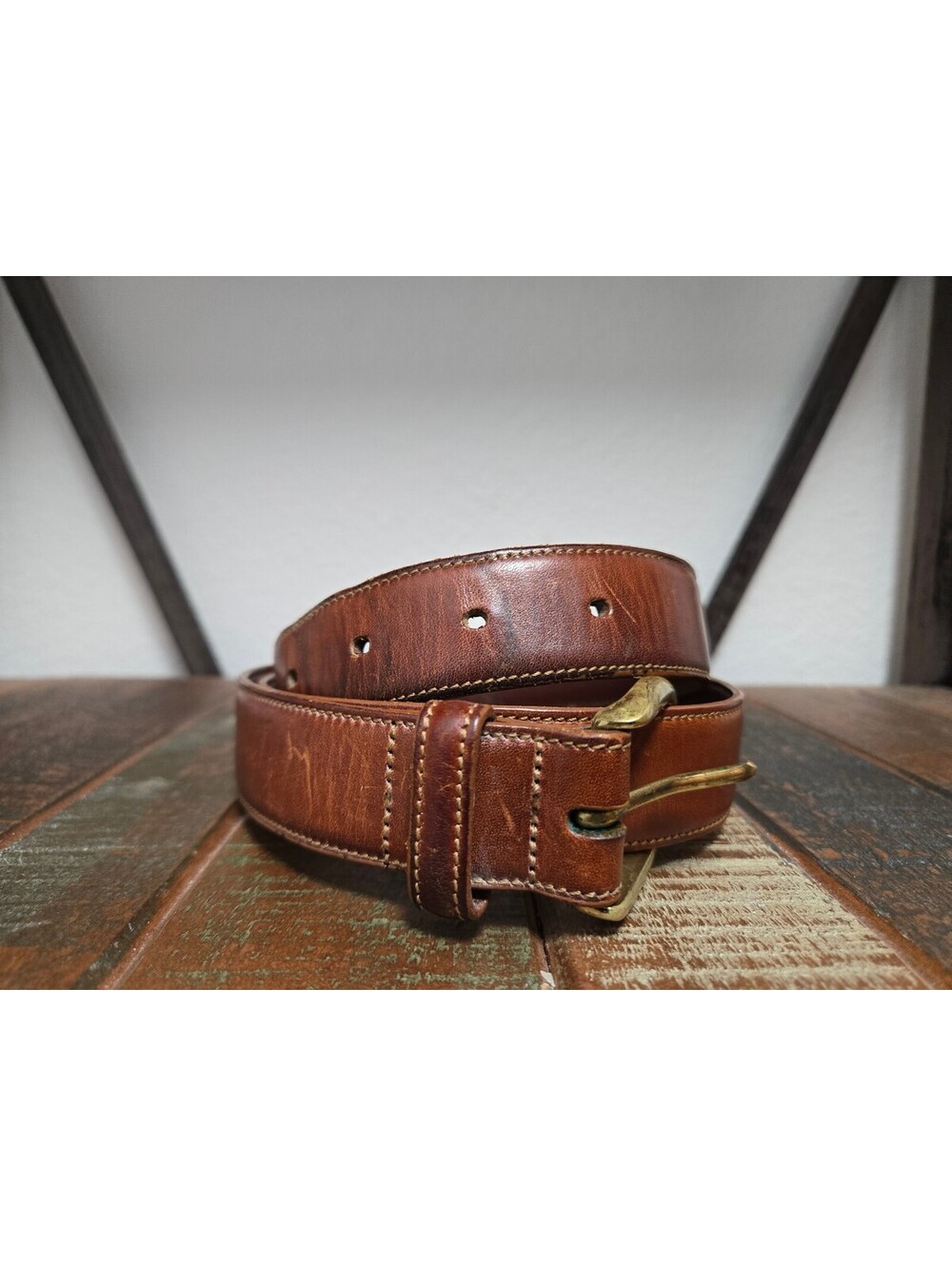Vintage Burberrys Leather Belt Size 34 Brown Solid Brass Buckle Pre-1999 Genuine - Picture 4 of 5